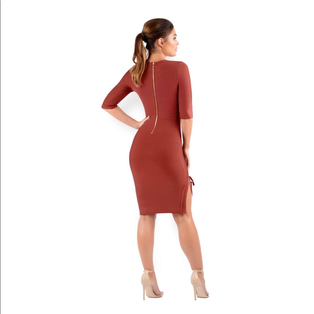 CROSS IT OFF BANDAGE DRESS IN DUSTY CEDAR SZ S - Picture 2 of 3